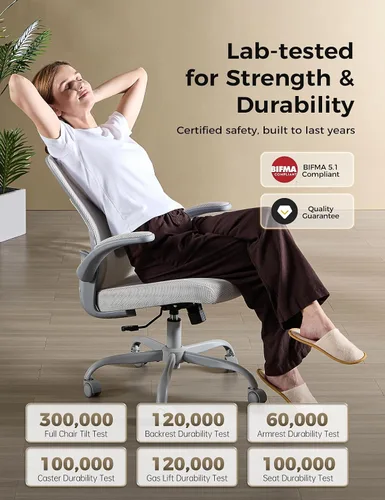 Miniatura 6 de Silla de oficina, sillas de escritorio ergonómicas de malla, cómoda silla de juegos para computadora con altura ajustable y reposabrazos abatibles
