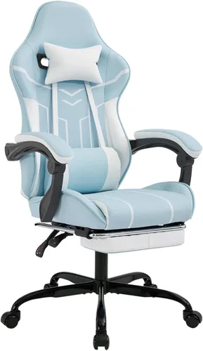 Miniatura 14 de Silla ergonómica de cuero para juegos con reposapiés, cómoda silla de juegos beige con cómodo reposacabezas y soporte lumbar para adultos, niños