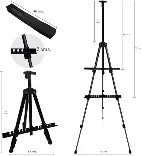 Miniatura 6 de Ns Jymb - Caballete de exhibición de pintura artística, caballetes ajustables de metal portátil para pintar lienzos de altura de 17 a 66 pulgadas