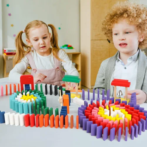 Miniatura 2 de Juego de 1000 piezas de dominó para niños con 11 bloques adicionales, bloques de construcción de madera, 10 colores, juegos de fichas de dominó
