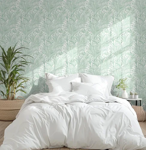 Miniatura 7 de Dimoon Papel tapiz de 17.3 x 98.4 pulgadas, papel de contacto bohemio verde y blanco, papel de contacto bohemio moderno con hojas florales, apto