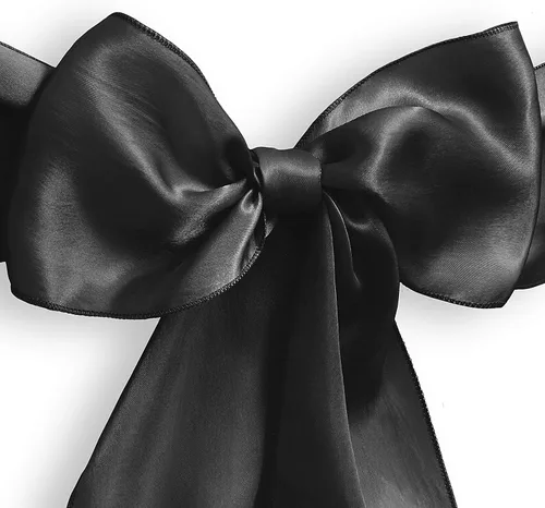 Miniatura 2 de Lann's Linens - 10 elegantes lazos de satén para fundas de silla de boda/fiesta - Banda con lazo para el respaldo de la silla - Negro