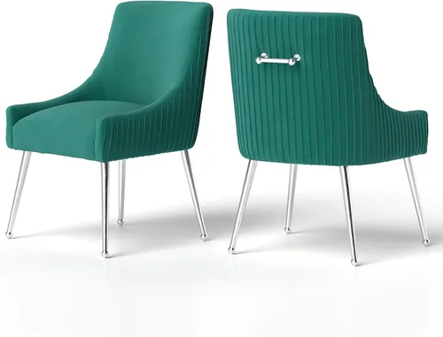 Miniatura 15 de Sillas de comedor de estilo moderno de terciopelo tapizado, silla de acento de tocador con barra vertical, silla capitonada con patas plateadas