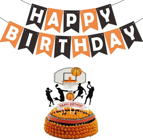 Miniatura 12 de Juego de 7 letras de baloncesto DIY feliz cumpleaños para niño pastel decoración de fiesta de pasteles deportes suministros de fiesta
