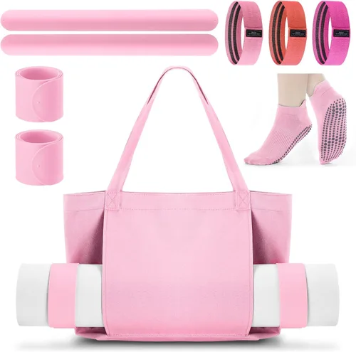 Conjunto de bolsa de yoga Halloscume para mujeres que incluye bolsa tote para esterilla de yoga, banda de resistencia Booty, calcetines deportivos