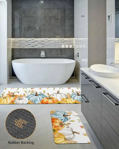 Miniatura 5 de Tapete de baño de eucalipto y calabaza para bañera, antideslizante, de secado rápido y absorbente, de tierra de diatomeas, tapete lavable de cocina