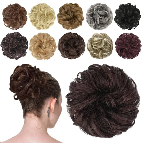 Miniatura 23 de FESHFEN Pieza de Cabello de Moño Desordenado - Extensiones Elásticas Onduladas Rizadas de Moño Scrunchies Sintético Chignon Postizos para Mujeres