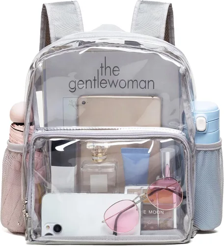 Miniatura 3 de Vorspack Mini mochila transparente Mochila pequeña transparente aprobada para estadios de 12 x 12 x 6 pulgadas para mujer, Gris, Classic