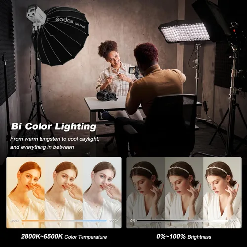 Miniatura 2 de Godox LA300Bi COB LED luz de video con bolsa de transporte 330W bicolor 2800K-6500K 127000Lux @3.3 ft 11FX efecto Bowens montaje luz continua