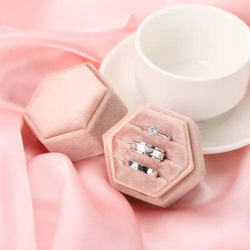 Miniatura 74 de WantGor Caja de joyería de terciopelo para anillos, caja de regalo con 3 ranuras, caja de regalo para anillos hexagonales vintage, para ceremonia