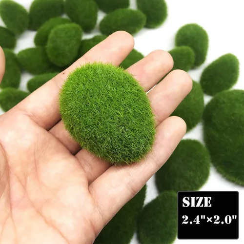 Miniatura 4 de Woohome 30 piezas de 3 tamaños de rocas artificiales de musgo decorativo, bolas de musgo verde, decoración de musgo falso para arreglos florales, 30