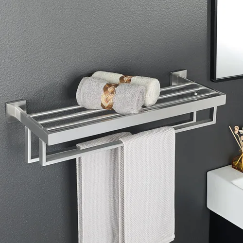 Miniatura 3 de Alise Toallero con toallero doble, toalleros de 24 pulgadas para baño, moderno toallero para pared de baño, estante de toalla de acero inoxidable