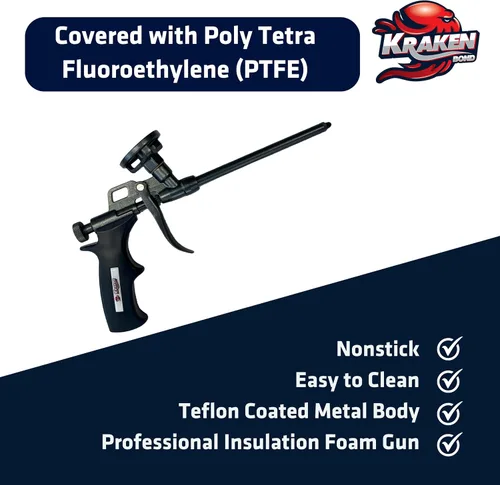 Miniatura 4 de Pistola de espuma Kraken Bond PRO - Pistola dispensadora de espuma de 20 cm duradera para contratistas y aficionados, revestimiento antiadherente