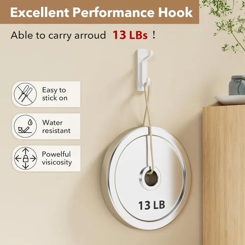 Miniatura 2 de pickpiff Paquete de 12 ganchos de pared para abrigo y toalla: 13LB adhesivo fuerte para colgar puerta, color blanco