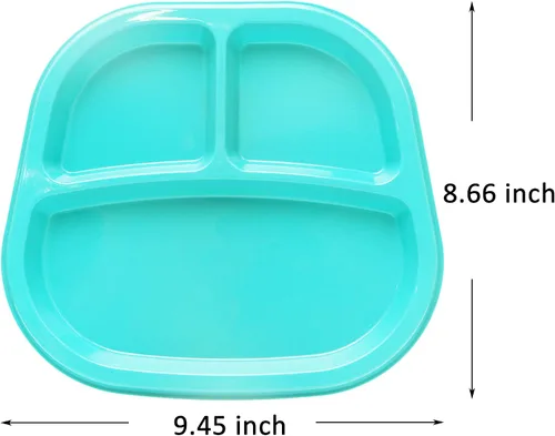 Miniatura 2 de Youngever Bandeja de plástico dividida para niños de 3 compartimentos, 3 platos, juego de 9 (9 colores costeros)