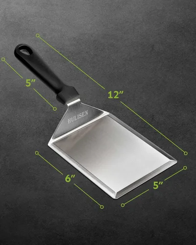 Miniatura 3 de HULISEN Espátula grande de acero inoxidable para parrilla, espátula de metal resistente de 6 x 5 pulgadas con bordes de corte, accesorios