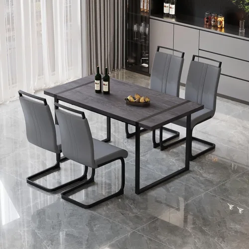 Miniatura 25 de YYQ Juego de mesa de comedor para 4, mesa de cocina de madera de 59 pulgadas y sillas para 4, moderno juego de mesa de comedor de 5 piezas con 4