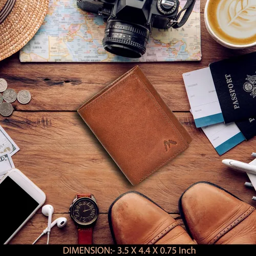 Miniatura 33 de Cartera de cuero RFID hecha a mano para hombres, elegante cartera de bolsillo frontal triple con 2 ranuras para identificación y 9 tarjetas, Negro