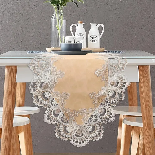Camino de mesa de comedor vintage de encaje, pequeños caminos de mesa de café de macramé de 48 pulgadas de largo para decoración de fiesta de Beige