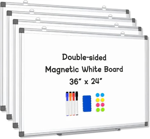 Miniatura 20 de Pizarra blanca grande de borrado en seco para pared, 60 x 40 pulgadas, pizarra magnética de doble cara con bandeja larga para bolígrafos, pizarra