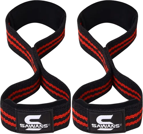 Miniatura 7 de SAWANS Correas de elevación acolchadas con agarre figura, 8 correas de muñeca, peso resistente, doble bucle, entrenamiento de culturismo, correas
