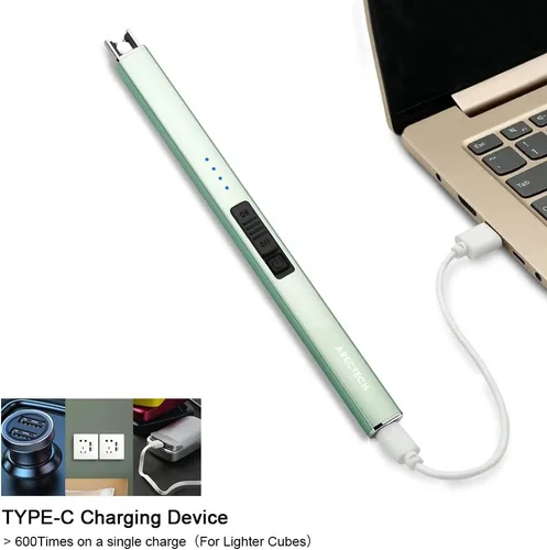 Miniatura 5 de ARECTECH Encendedor de velas eléctrico con cable tipo C, regalo de cumpleaños para hombres, mujeres, esposa, encendedores de arco de plasma Verde