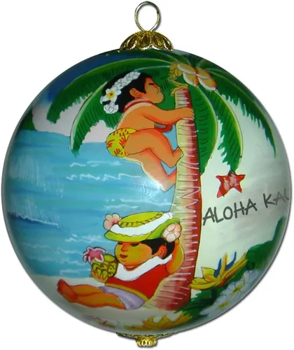 Encantador Adorno Coleccionable de Hula Kids Aloha Kauai Pintado a Mano en Vidrio con Caja de Regalo CP/K de Maui by Design