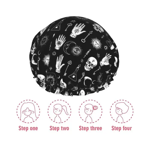 Miniatura 7 de Gorro de ducha gótico, cuervo, cuervo, calavera, luna, estrella, gótico, gorra de baño diseñada para mujeres, impermeable, doble capa