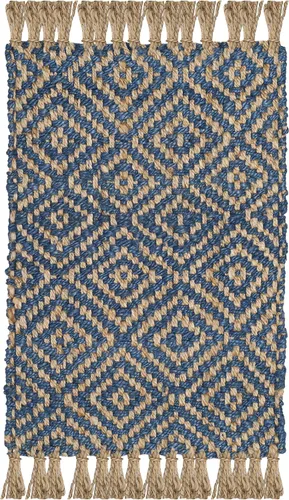 Miniatura 3 de SAFAVIEH Natural Fiber Collection - Alfombra decorativa, 2.3 x 4 pies, azul tropical y natural, yute bohemio con borlas de diamante, hecho a mano