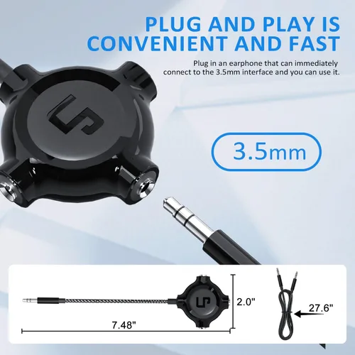 Miniatura 6 de LP Divisor de auriculares, divisor estéreo de audio trenzado de nailon de 0.138 pulgadas, macho a 3 puertos hembra para MacBook, Mac, iPad, iPhone