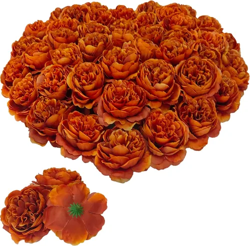 40 piezas 8.4 cm de cabezas de flores falsas para manualidades, cabezas de rosas artificiales color naranja quemado, cabezas de rosas de seda a