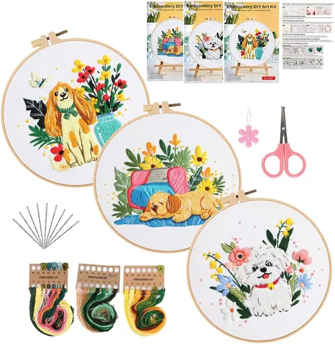 Miniatura 6 de Konrisa Kit de Bordado Estampado con Patrón Floral DIY Kits de Punto de Cruz para Adultos Flores Plantas Kit de Iniciación de Bordado con Hilo