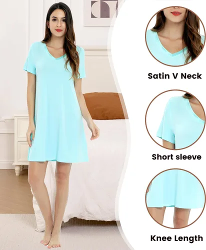 Miniatura 3 de NACHILA Camisones de viscosa para mujer, hechos de bambú, suaves camisas de dormir de manga corta, ropa de dormir suelta