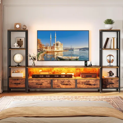 Miniatura 9 de YITAHOME Moderno soporte de TV para televisores de 65 pulgadas, centro de entretenimiento con cajones y estanterías, gabinete de consola de TV LED