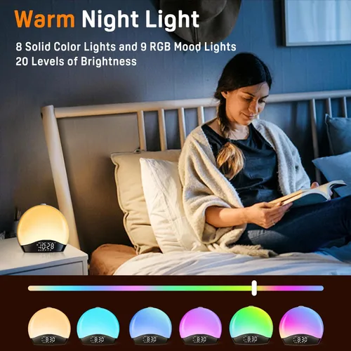 Miniatura 2 de JALL Reloj despertador Sunrise para dormitorios con máquina de sonido de ruido blanco, despertador de luz despertador para personas que duermen