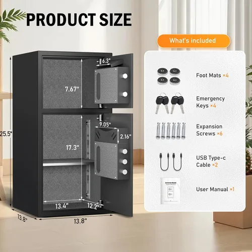 Miniatura 2 de Caja fuerte de seguridad digital extra grande de 6.0 pies cúbicos, resistente al fuego, impermeable, con ranura para depósito, alarma antirrobo