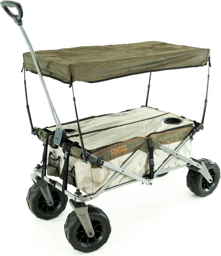 Miniatura 12 de Cochecito creativo para exteriores, carrito de playa XXL Deluxe con toldo, carrito plegable plegable y portátil, soporta hasta 200 libras de Ejército