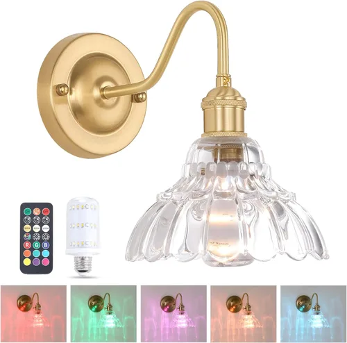 Miniatura 24 de Shenmoyl Aplique de Pared Vintage con Pantalla de Cristal con Patrón de Lirio de los Valles Verde, Cadena Ajustable, Luz de Pared Montada Retro