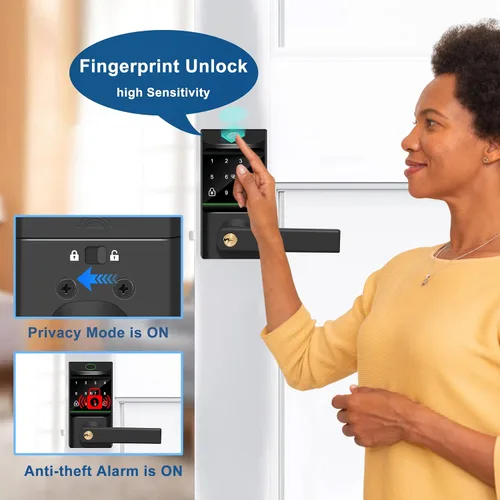 Miniatura 4 de Cerradura de puerta automática de entrada sin llave, cerradura inteligente con perilla de puerta, huella digital biométrica, código de acceso