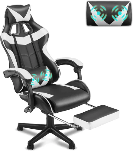 Miniatura 20 de Soontrans Silla de juegos azul claro con reposapiés, bonita silla de videojuegos de conejo, silla de escritorio Kawaii para nieta, hermana, novia