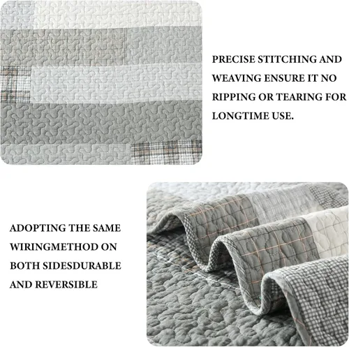Miniatura 4 de Y-PLWOMEN Colchas de tamaño Queen – Juego de cama de 3 piezas ligero reversible tamaño Queen 100% algodón gris Queen para todas las estaciones