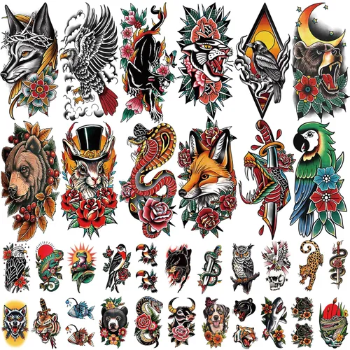 Miniatura 11 de 77 hojas de tatuajes temporales 3D para hombres y mujeres, diseño de león, tigre, dragón, araña, escorpión, serpiente, medusa, rosa, para cuello
