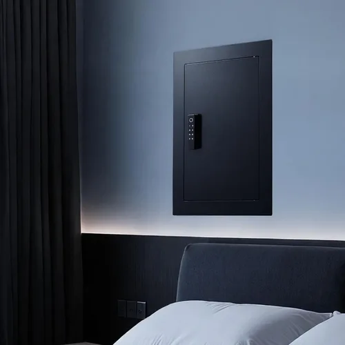 Miniatura 8 de VEVOR Caja fuerte de pared oculta de 3 niveles con huella digital, contraseña, llave y perilla giratoria, Q235 caja de pared de acero laminado