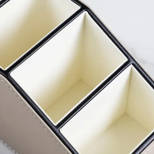 Miniatura 4 de Soporte para control remoto de piel sintética, organizador de escritorio pequeño, suministros de oficina, mesita de noche para mesa auxiliar, Beige