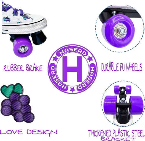 Miniatura 3 de Women's Roller Skates - Ladies Canvas Roller Skates for Women Fruit Pattern Theme Design - Four Wheel High Top Sneaker Style (Grape, 9.5#)