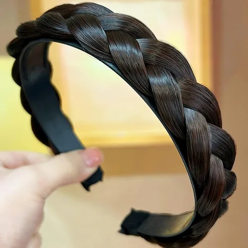 Miniatura 8 de Diadema de 4 hebras de cabello sintético trenzado, diadema trenzada con dientes, accesorio de belleza, diadema elástica para mujer (marrón oscuro)