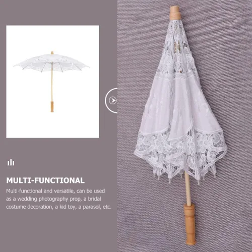 Miniatura 7 de Toyvian Sombrilla de encaje bordado para boda, paraguas decorativo para fotografía, paraguas chino para disfraces de boda, decoración de cosplay
