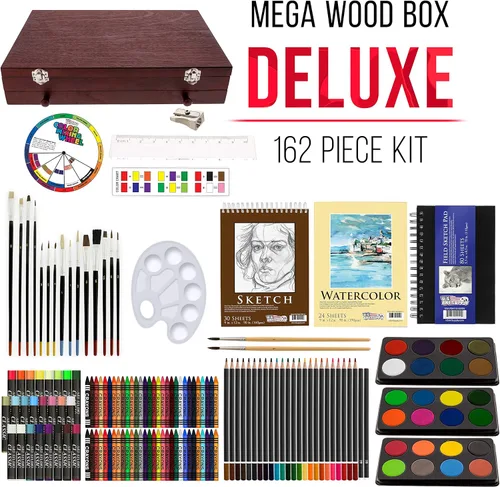 Miniatura 2 de U.S. Art Supply - Kit de artista de 162 piezas en caja de madera grande con pintura, dibujo y suministros de arte para adultos - 24 de cada uno