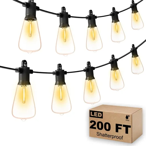 Miniatura 17 de Guirnalda de luces LED para exteriores, 25 pies, impermeables, para patio, con 12+1 bombillas Edison ST38 inastillables, luz colgante blanca cálida
