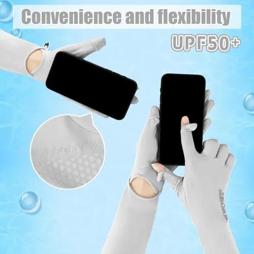 Miniatura 5 de 3 pares de guantes de sol largos UV para mujer, pantalla táctil, guantes protectores de dedo completo UPF 50+ para deportes al aire libre